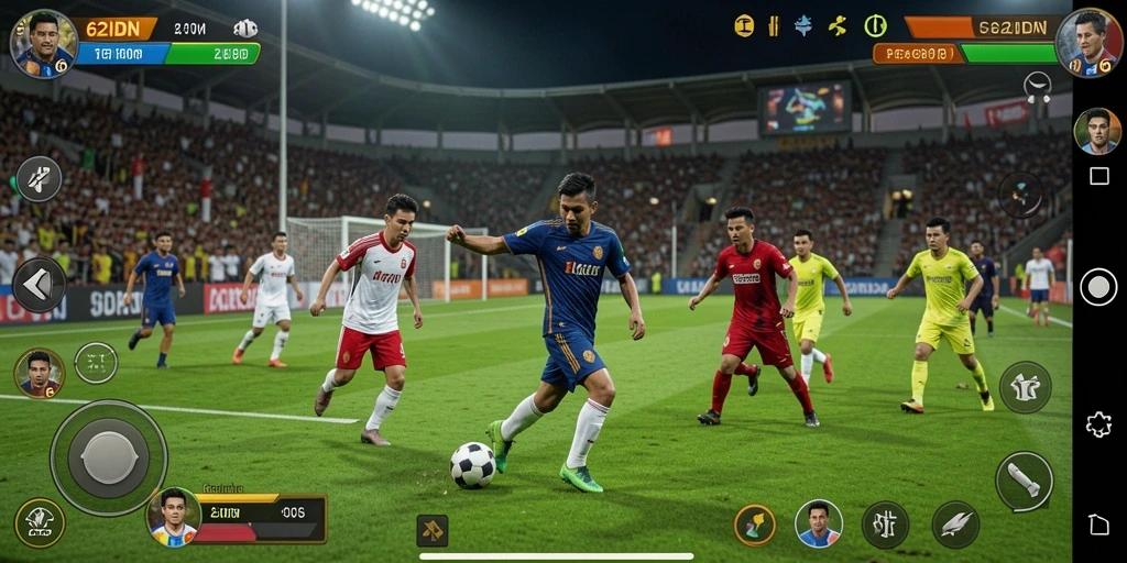 Tangkapan layar utama 62IDN menampilkan pertandingan sepak bola yang mendebarkan.