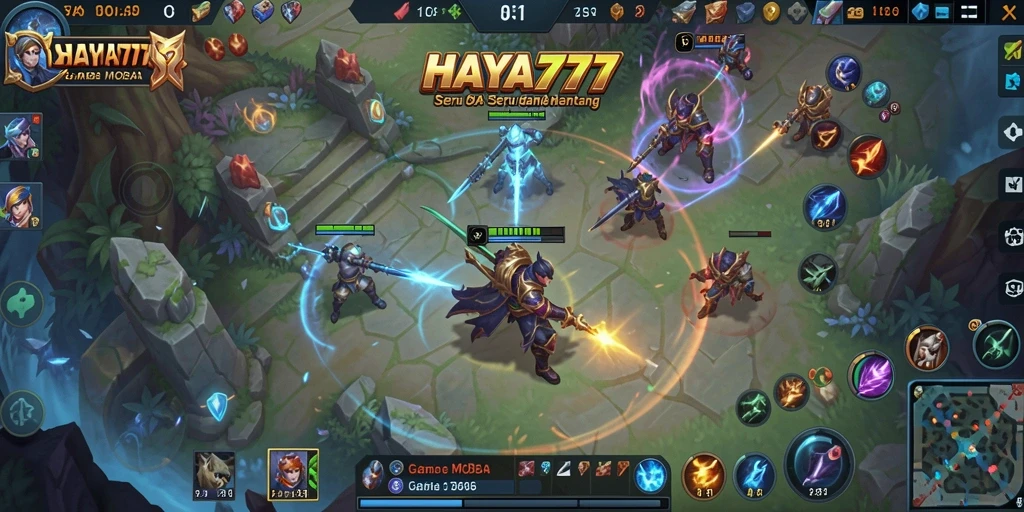 Screenshot game HAYA777 menampilkan aksi seru dalam pertempuran MOBA.