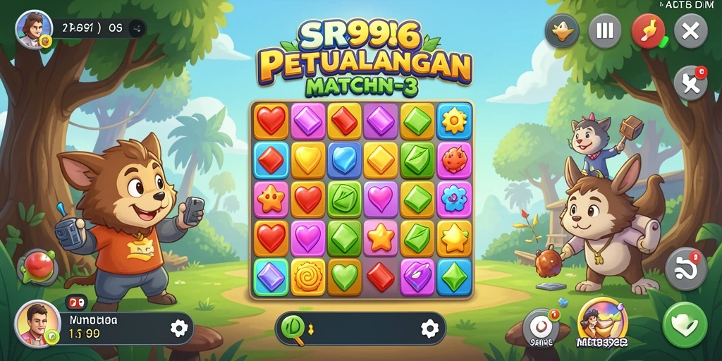 Tampilan gameplay SR996 yang penuh warna dalam match-3.