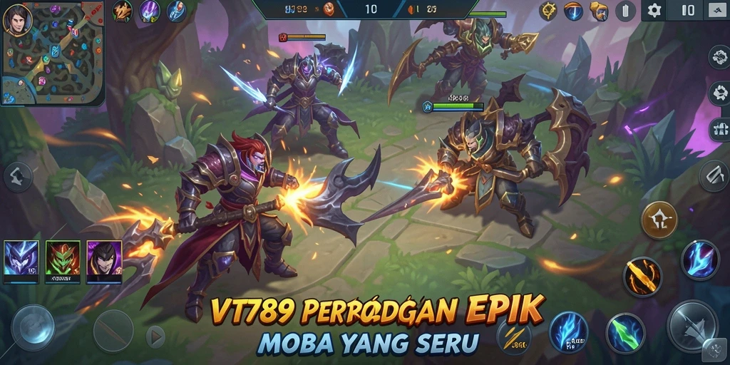 Screenshot gameplay VT789 menunjukkan aksi seru dalam pertandingan MOBA.